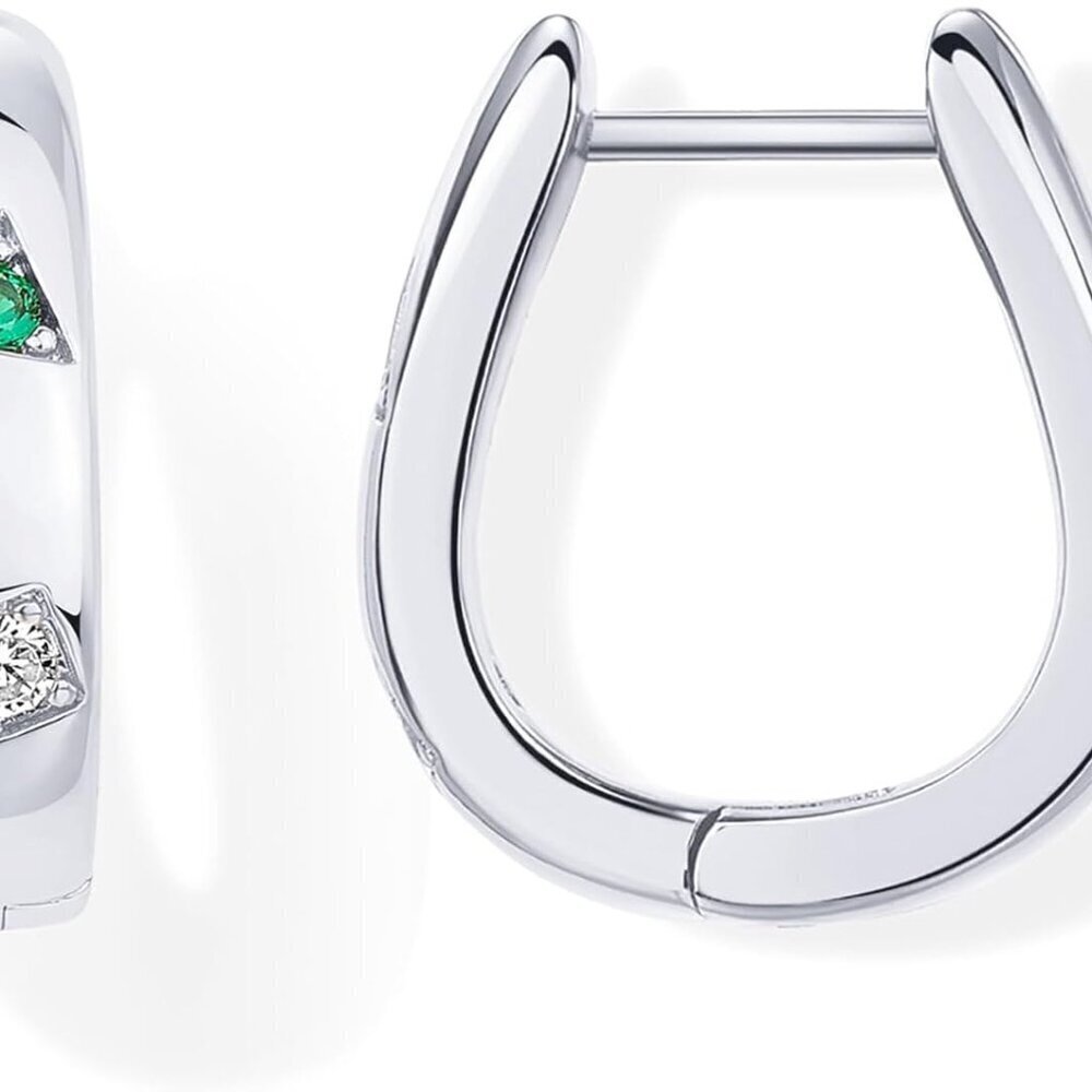 Chunky Hoop Earrings Sterling Silver Posts Multi-Colored Cubic Zirconia Women